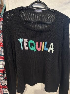 Wooden Ships Black Crewneck Sweater with Multicolor TEQUILA Knit